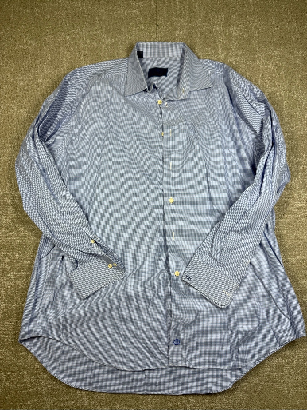 David Donahue Blue Button Down Dress Shirt Men Size 17.5 34/35
